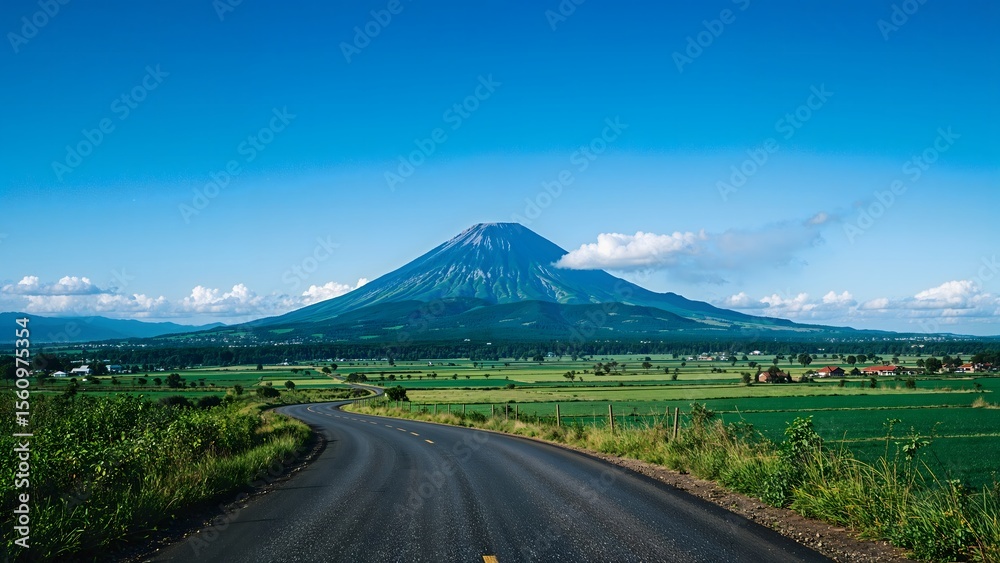Fototapeta premium Winding Road Leading to Majestic Volcano on a Clear Day