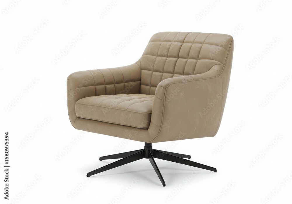 Fototapeta premium Beige swivel armchair upholstered in leather isolated on white background
