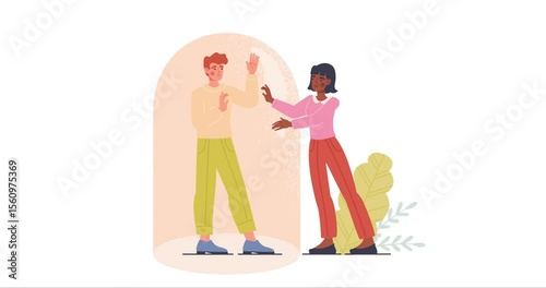 Personal life. Moving banner with characters setting, protecting and violating personal boundaries during social interaction. Respect and awareness. Flat graphic animated cartoon