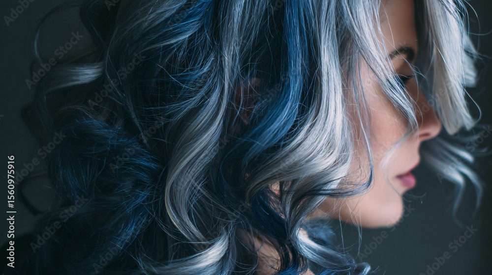 Naklejka premium Midnight Blue and Silver Two-Tone Wavy Hair