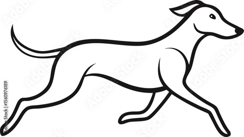 Single stroke outline of a running dog (silhouette) with white background.
