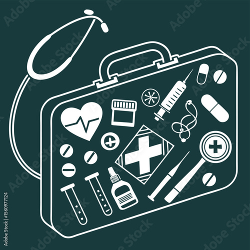 Medical first aid kit healthcare supplies illustration