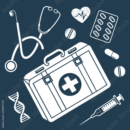 Medical first aid kit vector illustration healthcare health treatment