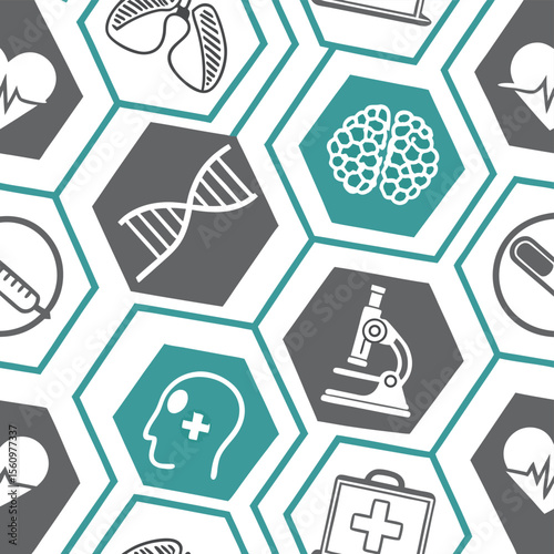 Medical healthcare science seamless pattern hexagon icons