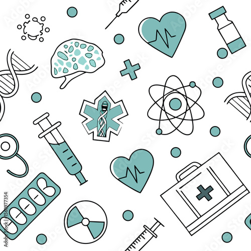 Medical healthcare seamless pattern green and white icons
