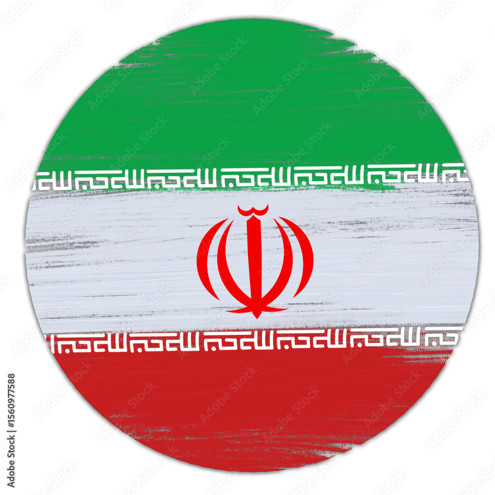 Fototapeta premium Iran flag round shape with paint strokes