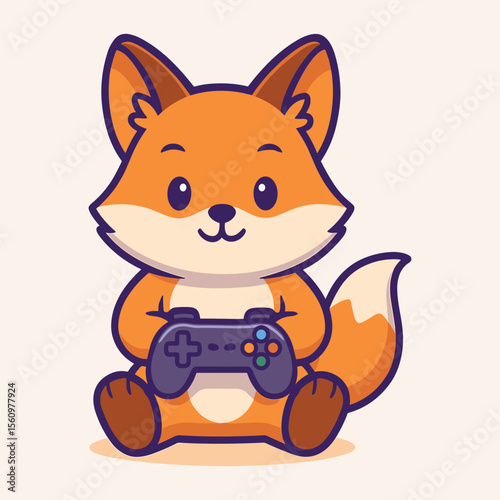Kawaii Fox Playing Video Game – Cute Gamer Animal Vector for Boys and Kids