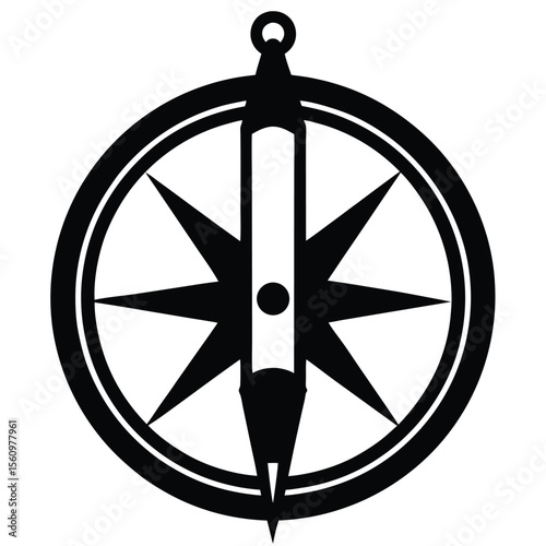 Mathematician element isolated compass with pencil on white background