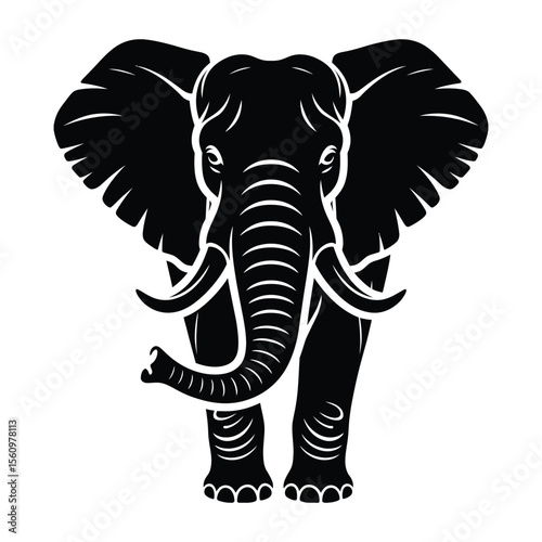 Powerful Black and White Elephant Logo Design: Minimalist Wildlife Icon

