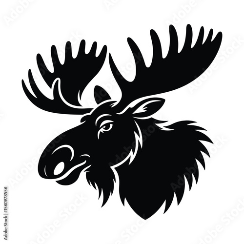 Regal Black and White Moose Silhouette: Majestic Wildlife Animal Illustration

