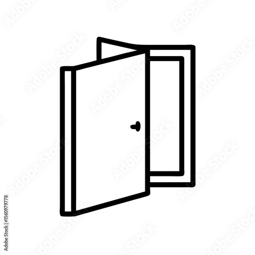 An opened door with a minimalistic design against a plain backdrop. The door is partially ajar, revealing a glimpse of the interior. The design is simple and elegant