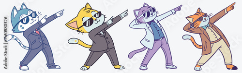 Cool cats in suits striking a dab pose. colorful funny animal vector.
