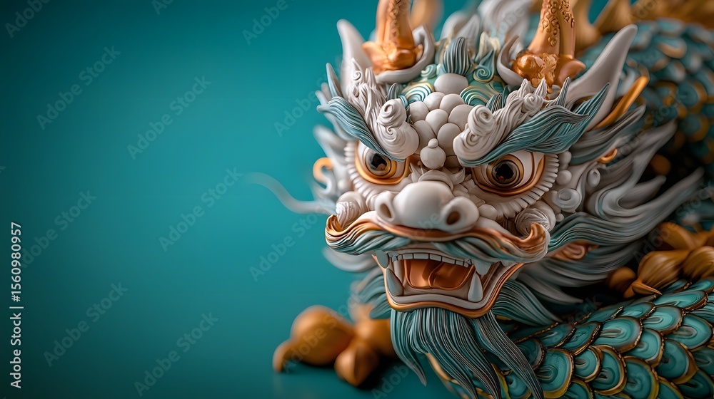 Fototapeta premium Closeup of an intricately decorated dragon boat head a prominent feature during traditional Chinese cultural festivals like the Dragon Boat Festival