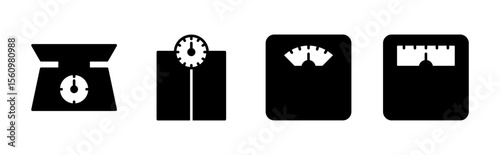 Scales icon set. Weight scale icon. Law scale icon. Justice