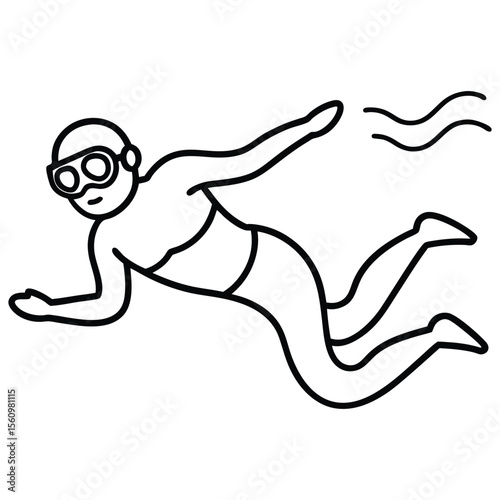 Man in diving suit and goggles swims underwater Vector