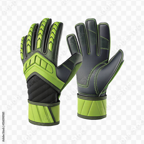 realistic 3d t goalkeeper gloves front and back view in different color style isolated on transparent background
