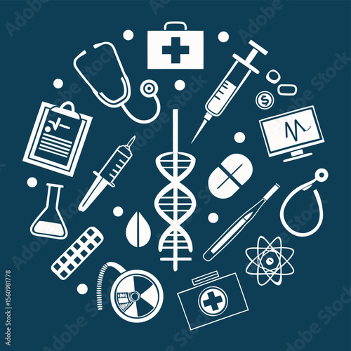 Medical healthcare symbols circular composition of medical icons and instruments