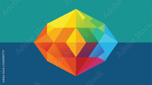 Geometric crystal shape with colorful facets suitable for creative design projects