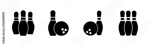 Bowling icon set. bowling ball and pin icon. bowling pins