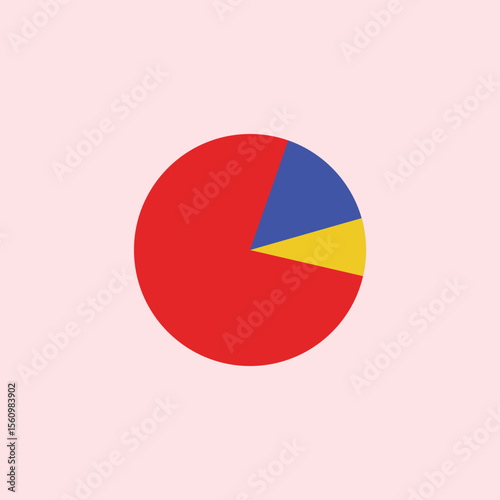 Pie chart icon in flat style. Illustration of a red, blue, and yellow pie chart. Suitable for data presentations, infographics, statistical analysis, or visual educational content. 