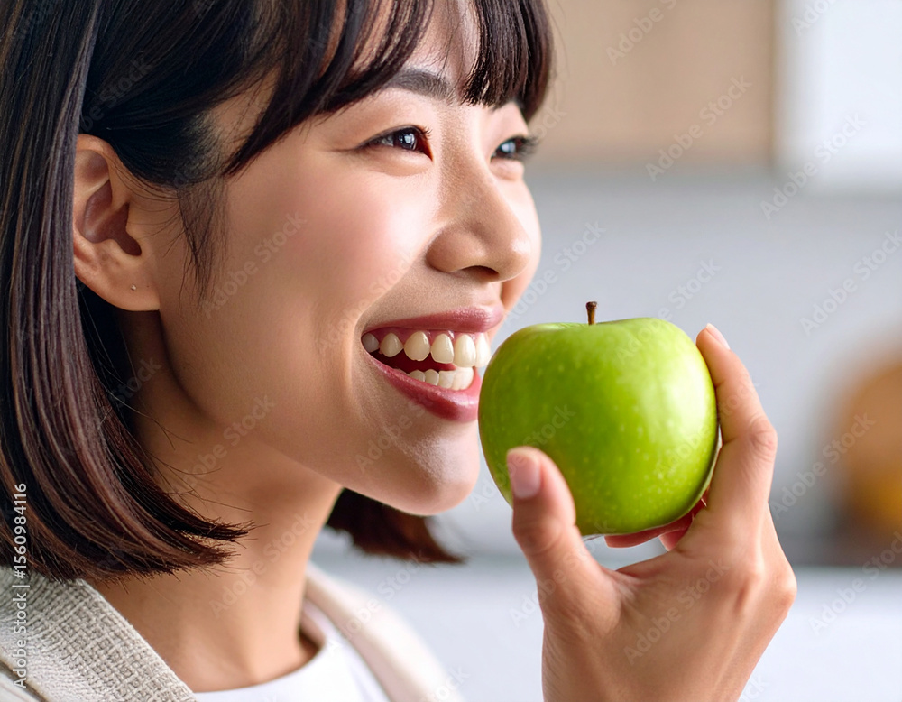 リンゴを食べる若い女性/
young woman eating apple リンゴを食べる若い女性/
young woman eating apple