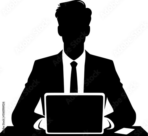 Silhouette of someone typing on a laptop at desk, clean and tech-focused