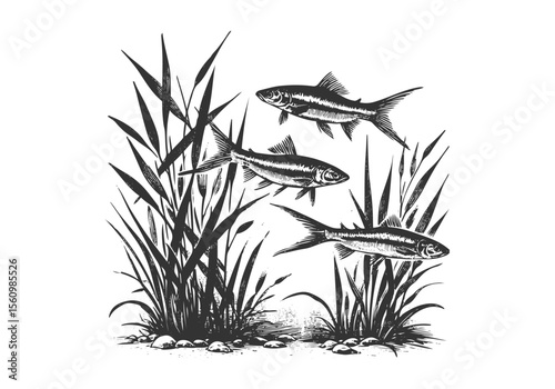 Minnow Fish Engraved Hand Drawn Natural Illustration Vector Isolated by AZ for Books, Arts, Design and Decoration Graphic Asset