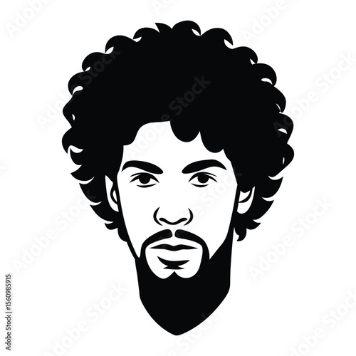 Black african american afro male face portrait vector silhouette with curls hair style