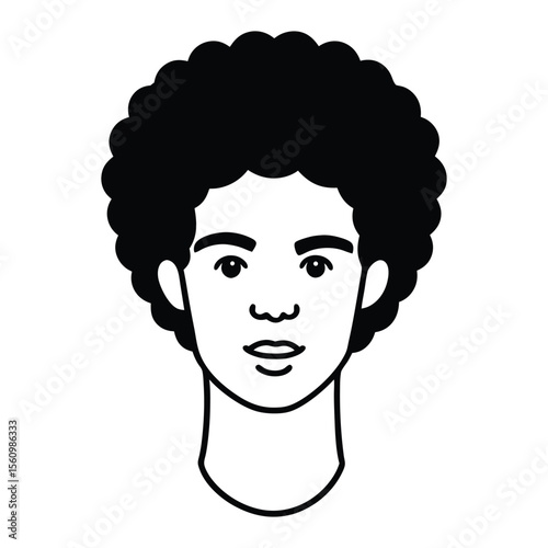 Black african american afro male face portrait vector silhouette with curls hair style