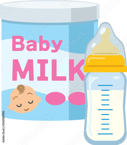 ミルク入りの哺乳瓶とミルク缶のイメージイラスト