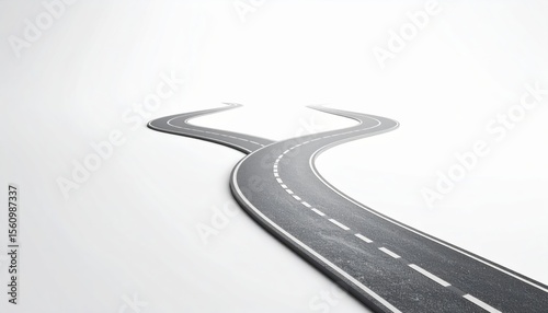 A road forks into two paths isolated on white background