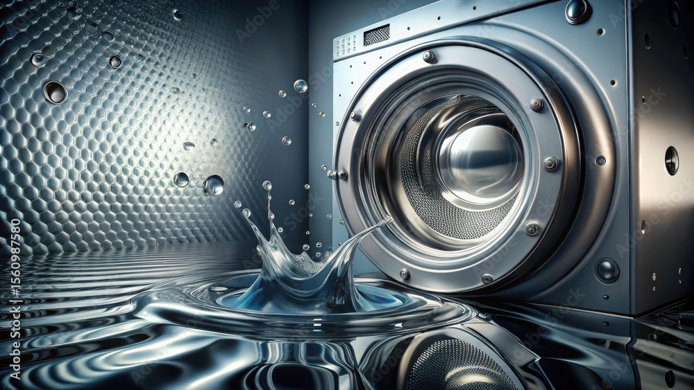 Fototapeta premium Modern Appliance with Water Splash Cleanliness and Efficiency in a Metallic Design