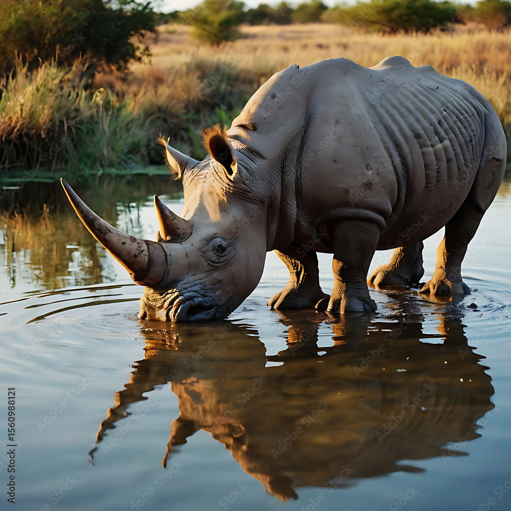 Fototapeta premium rhino in water
