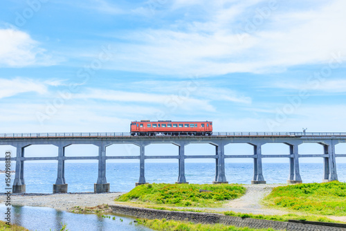 初夏の惣郷川橋梁とキハ40系　山口県阿武郡　Sogogawa Bridge and Kiha 40 series in early summer. Yamaguchi Pref, Abu county.