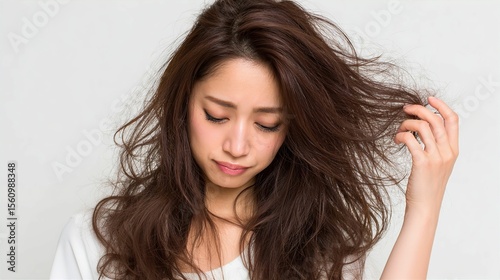 Naklejka 髪の毛の絡まりに困る女性