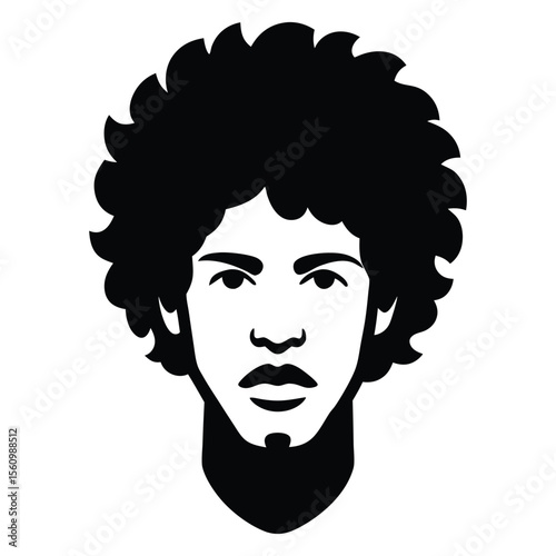 Black african american afro male face portrait vector silhouette with curls hair style