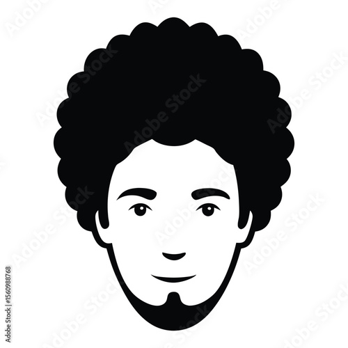 Black african american afro male face portrait vector silhouette with curls hair style