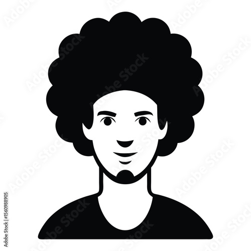 Black african american afro male face portrait vector silhouette with curls hair style
