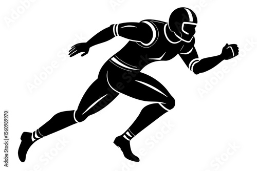Black and white vector illustration of a football player running forward athlete sport