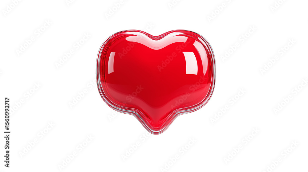 Fototapeta premium 3D social media heart notification bubble, floating style, glossy red, transparent background, PNG