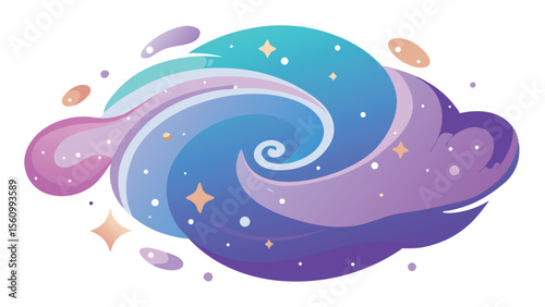 Abstract swirling celestial design on a transparent background with starry elements