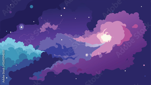 Abstract space art depicting celestial nebulae with atmospheric colors and stellar elements