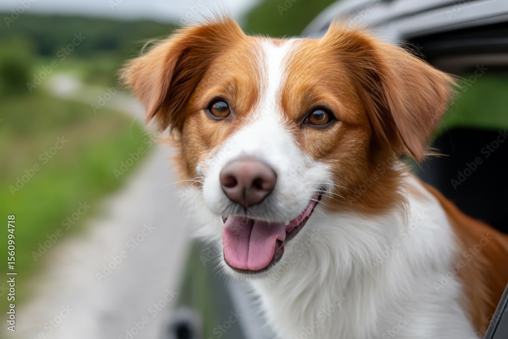 Happy dog enjoying scenic car ride outdoors Happy dog enjoying scenic car ride outdoors