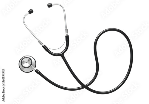 A black and silver stethoscope, a medical instrument for healthcare, isolated on transparent background