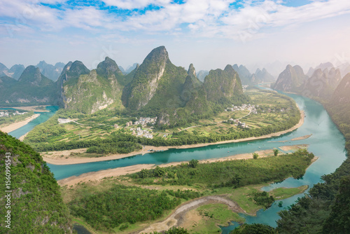Sunrise view of Li River. Yangshuo. Guangxi Province.