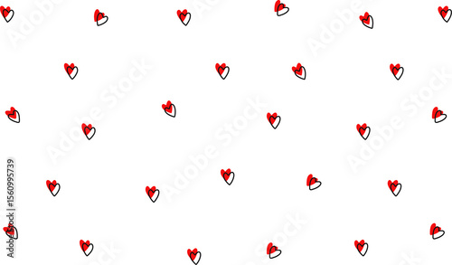 Red Hearts with Outline, White Background, and Love Pattern