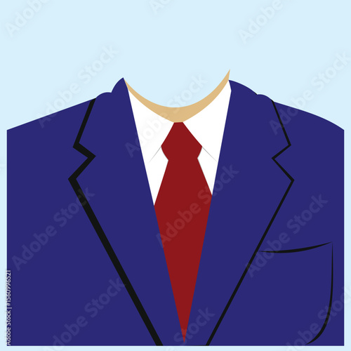 Illustration of a blue suit with a red tie and a white shirt, suitable for professional, business or formal presentation themes. Simple design with a light blue background