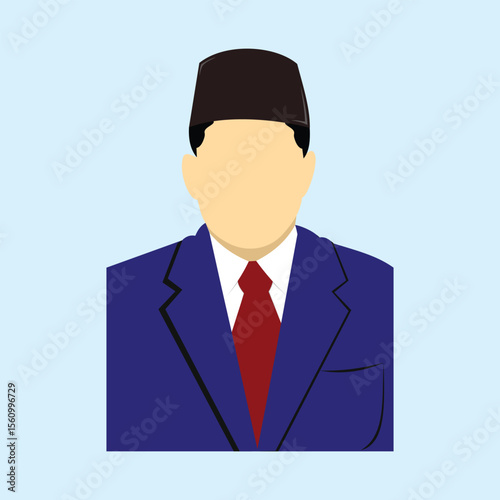 Illustration of a male avatar wearing a blue suit, red tie, white shirt, and black cap, suitable for formal themes, official identities, or agency profile photos with a light blue background.