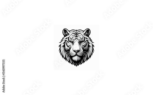 White tiger head vector illustration with detailed wild feline face and striking stripes