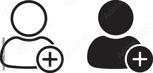 Add User Icon Simple Plus Sign and Person Silhouette Design